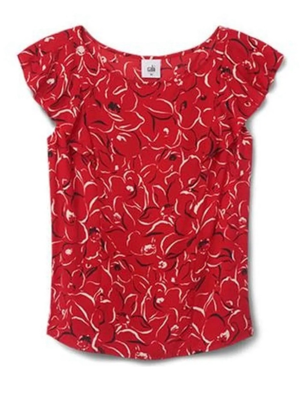 CAbi Red Floral Flutter-Sleeve Blouse WINK MEDIUM NWOT